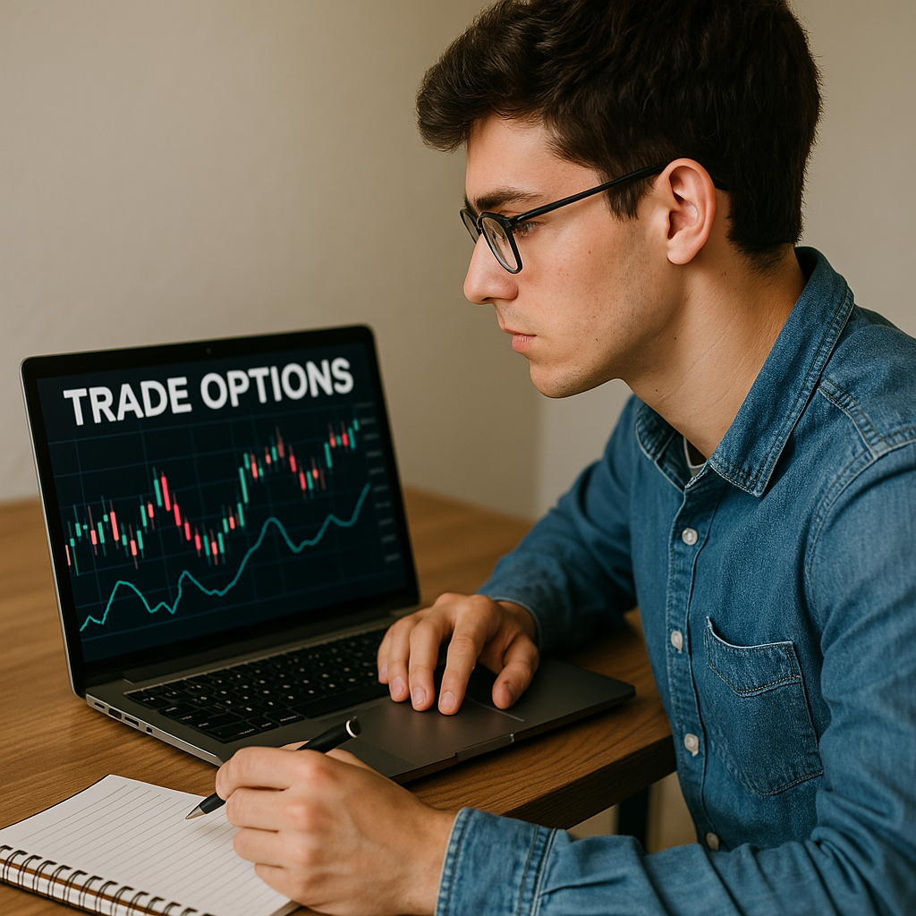 Young man trading options